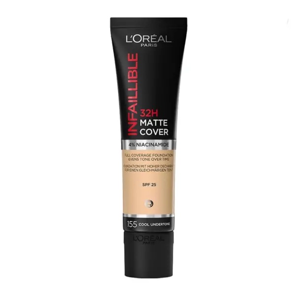 کرم پودر تیوبی لورال اینفیلیبل مدل MATTE COVER 32H شماره 155
