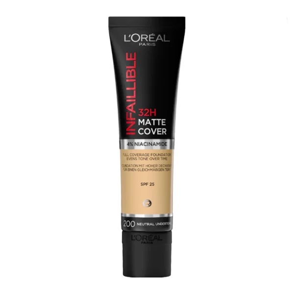 کرم پودر تیوبی لورال اینفیلیبل مدل MATTE COVER شماره 200 رنگ GOLDEN SAND