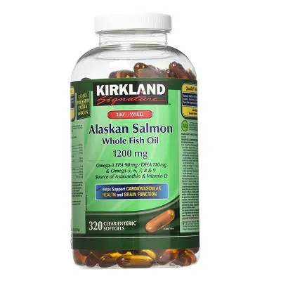 روغن ماهی سالمون آلاسکا کرکلند Kirkland Signature 100% Wild Alaskan Salmon Whole Fish Oil از سلامت قلب و عملکرد مغز شما حمایت می کند. این مکمل روغن ماهی قزل آلا، امگا 3 (EPA و DHA)، امگا 5 6 7 8 9، آستاگزانتین و ویتامین D3 را برای بسیاری از مزایای سلامتی دیگر فراهم می کند. تعداد :320 عدد